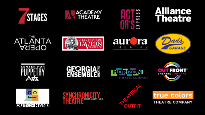 Grid of logos of all participating theaters listed above.