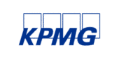 KPMG logo with blue letters and four outlined rectangles above the text on a light background, reminiscent of the playful style seen in Naked Mole Rat Gets Dressed.