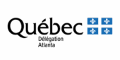 Logo of Québec Délégation Atlanta, featuring the word "Québec," four blue flags with white fleurs-de-lis, and the text "Délégation Atlanta" below—reflecting a spirit of Duel Reality through its unifying design elements.