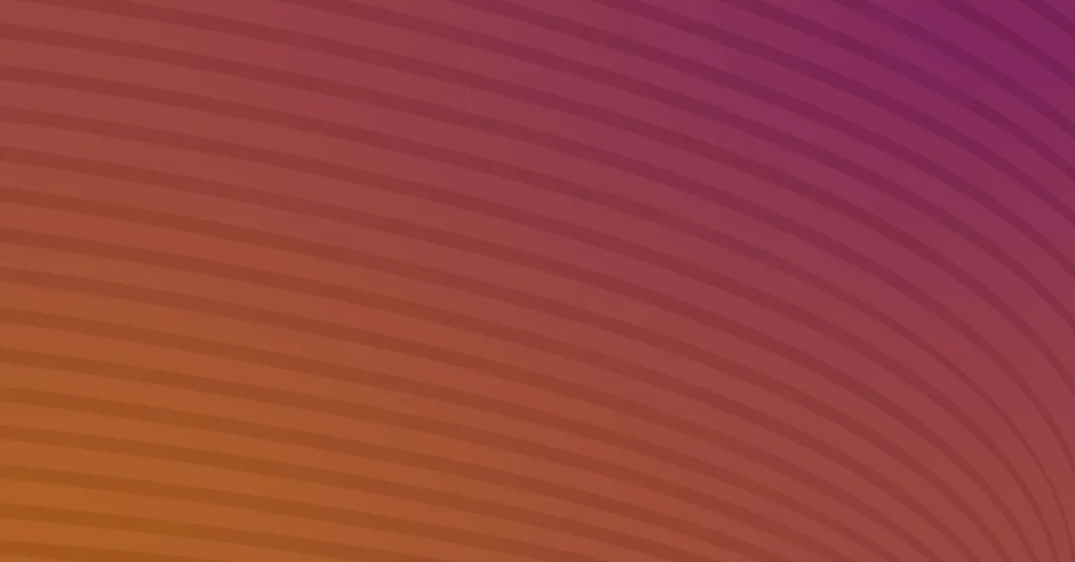 A gradient background with curved lines transitioning from orange at the bottom left to purple at the top right.