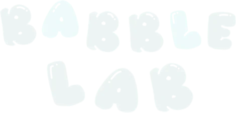 The image shows the words "BABBLE LAB" written in large, rounded, light blue bubble-like letters on a transparent background.