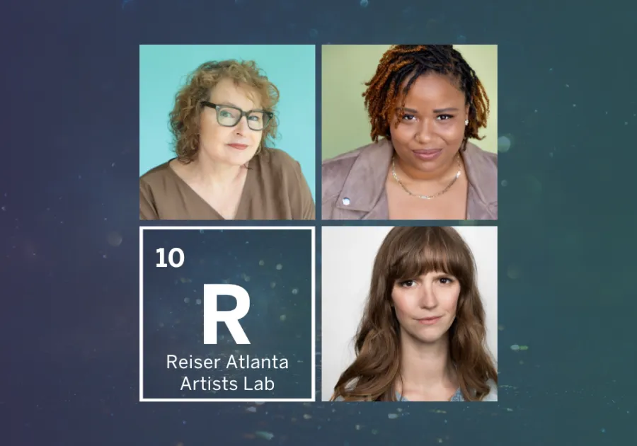 A grid with three professional headshots of women above a box labeled "10 R Reiser Atlanta Artists Lab" on a blue background.