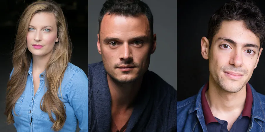 Three people are shown in individual portrait photos against dark backgrounds, each looking directly at the camera with neutral expressions.