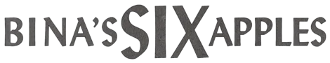 The text "BINA'S SIX APPLES" is displayed in uppercase letters, with "SIX" in a larger, bolder font than the rest of the text.
