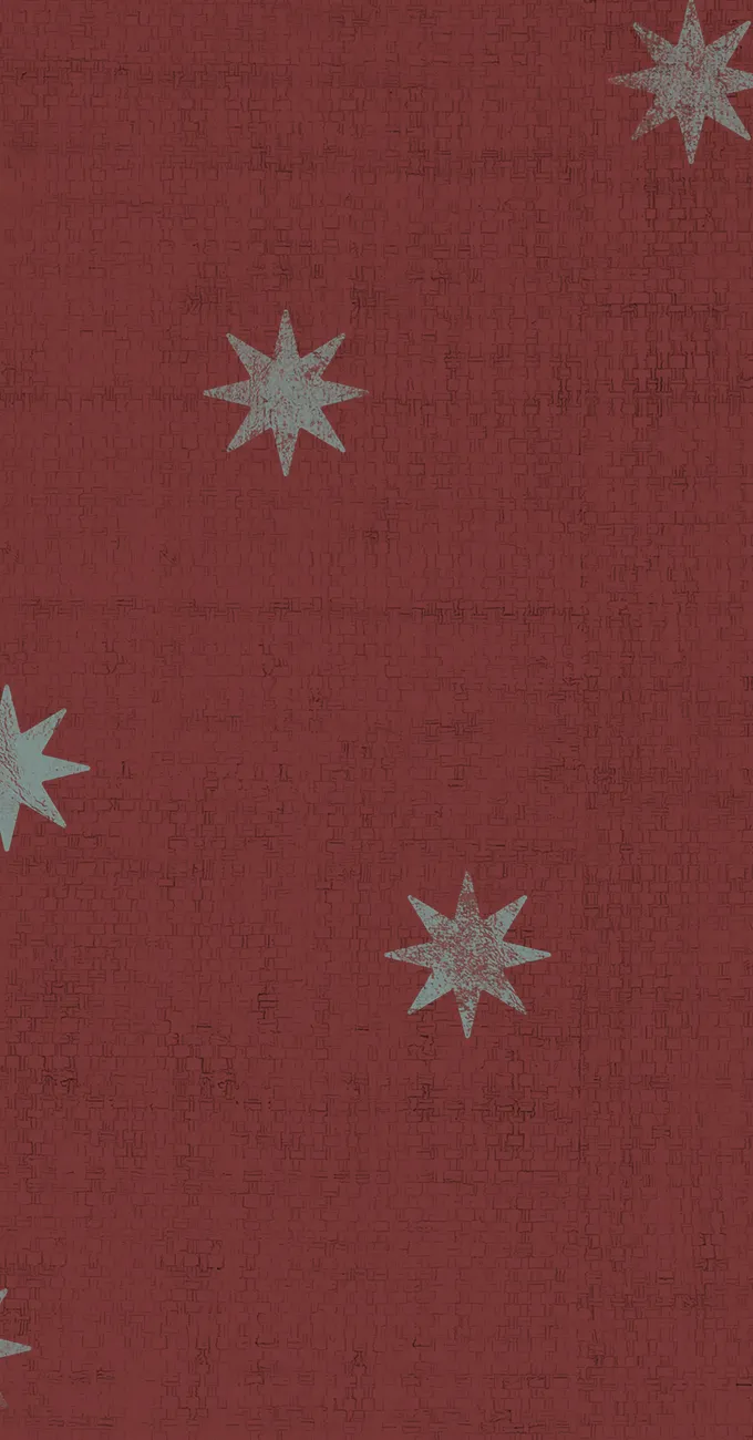A textured red background with five irregular blue star shapes spaced unevenly across the image.