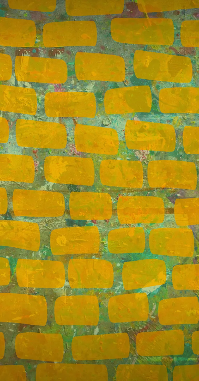 A pattern of rectangular yellow bricks arranged in rows over a textured green and blue background.
