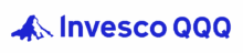 Invesco QQQ logo featuring a stylized blue mountain graphic to the left of the text "Invesco QQQ" in blue font on a white background.