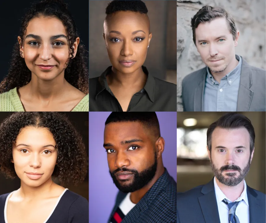 A collage of six people facing the camera, each in a separate frame, with diverse backgrounds and expressions.