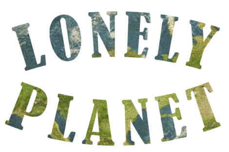 The words "LONELY PLANET" appear in large, textured, earth-toned letters that resemble continents and terrain.