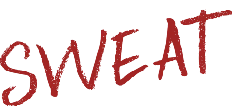 The word "SWEAT" is written in large, red, hand-drawn letters on a solid red background.