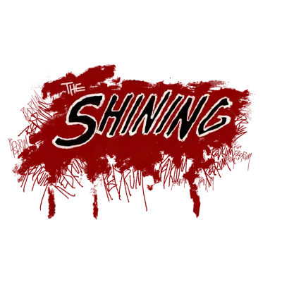 The words "The Shining" appear in bold white text, outlined in black, over a red splatter shape on a black background.