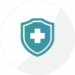 Blue shield icon with a white medical cross in the center, set against a light gray circular background.