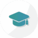 Icon of a blue graduation cap with a tassel, set against a light circular background.
