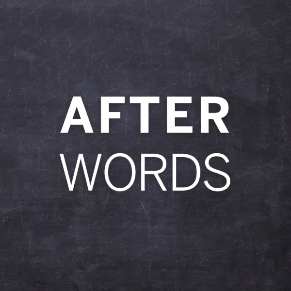 Afterwordsenglish 0 The words "AFTER WORDS" are displayed in bold white capital letters on a dark chalkboard background.