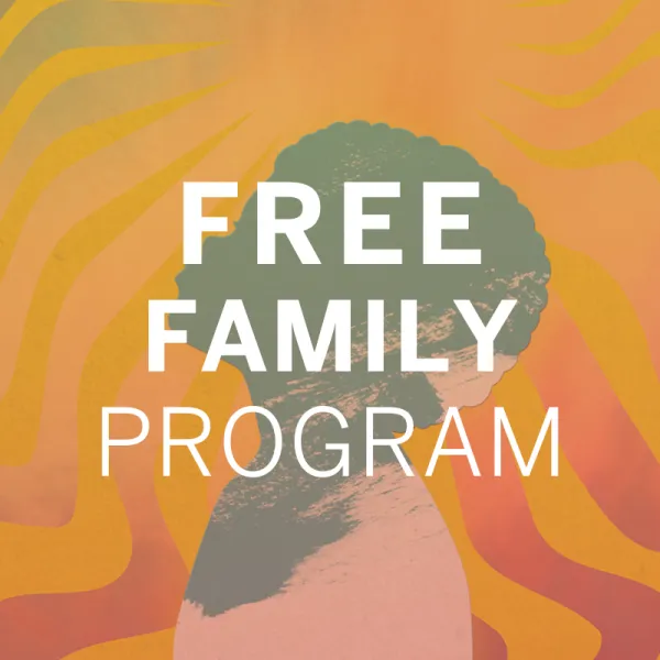 Silhouette of a person with text "FREE FAMILY PROGRAM" over an orange and yellow wavy background.