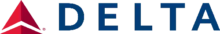 Delta Air Lines logo featuring a red triangular emblem on the left and the word "DELTA" in blue capital letters.
