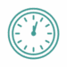 Teal clock icon showing the time at 12:05, with simple hour marks and no numbers on a light gray background.