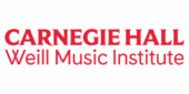 The image shows the logo for Carnegie Hall Weill Music Institute, with the text in bold red letters on a white background.