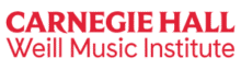 The image shows the logo for Carnegie Hall Weill Music Institute, with the text in bold red letters on a white background.