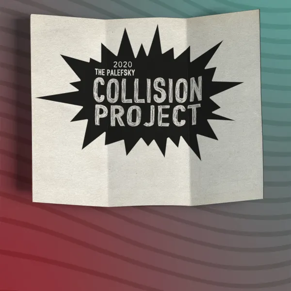 Collision 20202 1 A folded paper displays "2020 The Palefsky Collision Project" in bold black text with a starburst design on a gradient background.