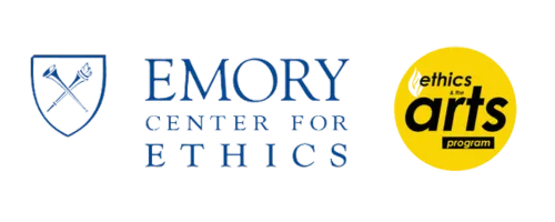 Logos for Emory Center for Ethics and the Ethics & the Arts program, featuring stylized text and graphic elements.