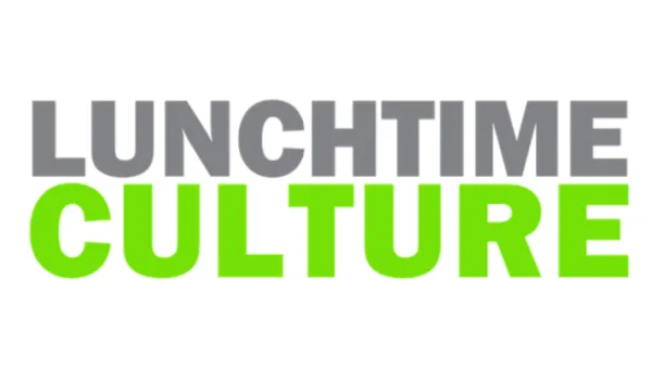 The image displays the words "LUNCHTIME CULTURE" with "LUNCHTIME" in gray and "CULTURE" in bright green, set against a white background.