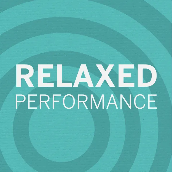 Relaxed Text "Relaxed Performance" in bold white letters on a teal background with concentric circle patterns.
