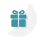 Icon of a blue gift box with a bow, centered on a white circular background.