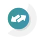A teal circle with two white arrows pointing in opposite directions, set against a white circular background.