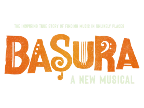 Orange text logo reads "Basura: A Bin Musical" with smaller white text above and below on a black background.