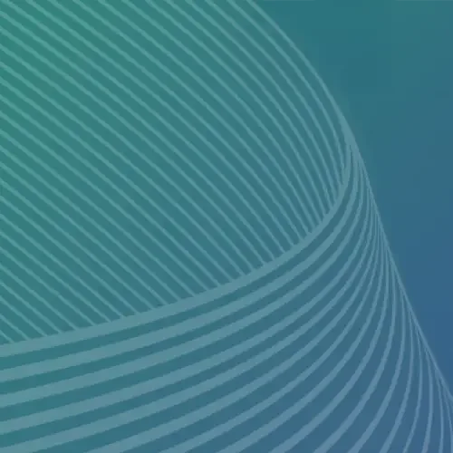 Curved, parallel white lines form an abstract pattern on a blue-green gradient background.