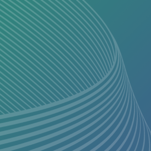 Curved, parallel white lines form an abstract pattern on a blue-green gradient background.