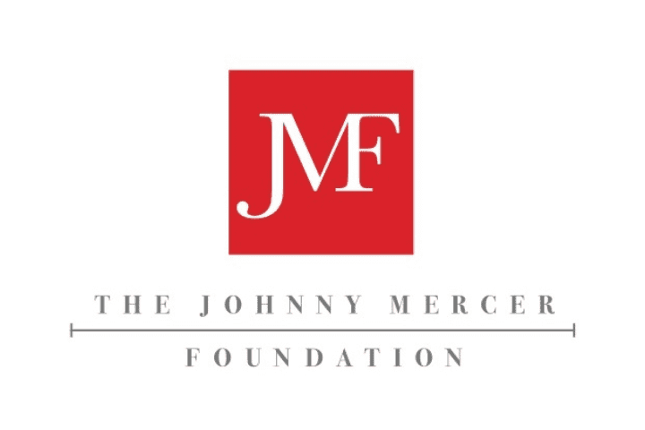 Logo for The Johnny Mercer Foundation, featuring a red square with the white letters "JMF" above the foundation's name in gray, uppercase text.