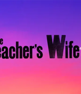 Logo for "The Preacher’s Wife: A New Musical" with bold black text on a purple and orange gradient background.