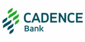 Cadence Bank logo featuring green and blue abstract leaf shapes to the left of the words "CADENCE Bank" on a light background.