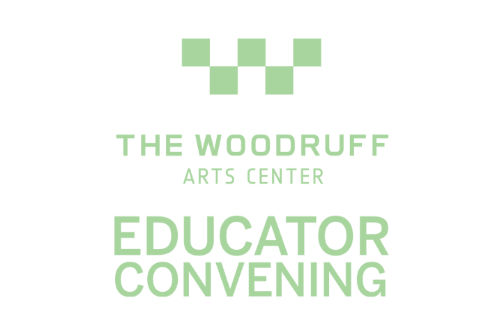 Logo for The Woodruff Arts Center with green checkerboard pattern above the words "Educator Convening" in large green text.