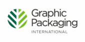 Logo for Graphic Packaging International featuring a stylized green leaf emblem to the left of the company name in black text.