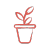 Simple red line drawing of a potted plant with three leaves on a light gray background.