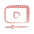 Red outline icon of a video player with a play button in the center and a progress bar with a circular handle below.