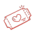 Red outline of a ticket with a heart symbol in the center, set against a plain light background.
