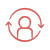 Red outline of a person inside a circular arrow, indicating a concept of user or process cycle, on a light gray background.