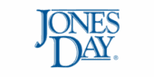 The Jones Day logo in blue, featuring the firm's name in large, uppercase serif letters on a light background.