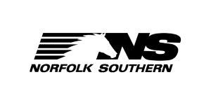 Norfolk Southern logo featuring a black horse head and stylized "NS" with horizontal lines, and the words "Norfolk Southern" below on a light background.