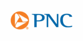 PNC logo featuring an orange circular symbol with three white triangles and the letters "PNC" in blue to the right.