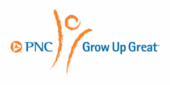 PNC Grow Up Great logo featuring orange abstract figure next to the text "PNC Grow Up Great" on a light background.