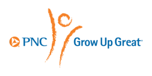 PNC Grow Up Great logo featuring orange abstract figure next to the text "PNC Grow Up Great" on a light background.