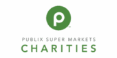 Green circle with a white "P" above the words "Publix Super Markets Charities" on a light gray background.