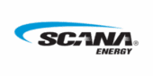 Scana Energy logo with black text and a blue curved swoosh above the word "SCANA" on a light gray background.