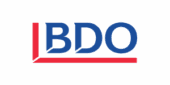BDO logo with blue "BDO" letters and red lines forming an L shape below and to the left of the text on a light gray background.