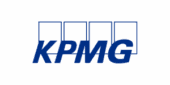 KPMG logo featuring bold blue letters "KPMG" below four blue outlined rectangles on a white background.